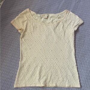 MICHAEL Michael Kors Cream Beaded Short Sleeve Top